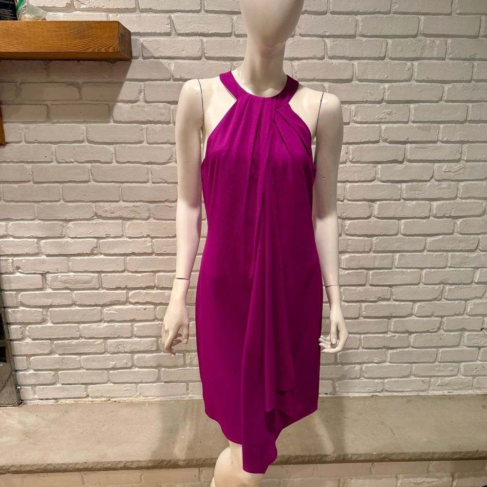 NWT Badgley Mischka Size 4 Fuchsia Pink Halter Cocktail Party Wedding Designer - Picture 2 of 8